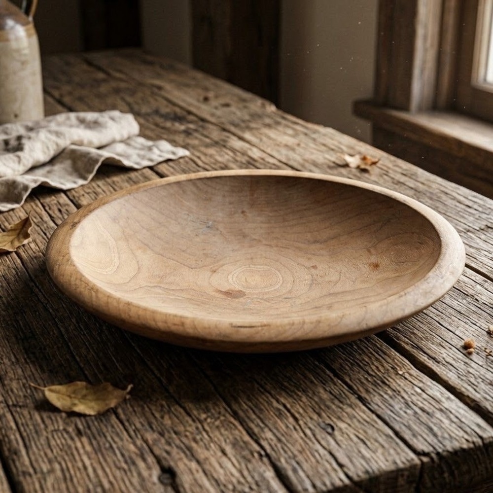 Hand Turned Vermont Wooden Bowl Vintage 9" Round Serving Primitive Handcrafted